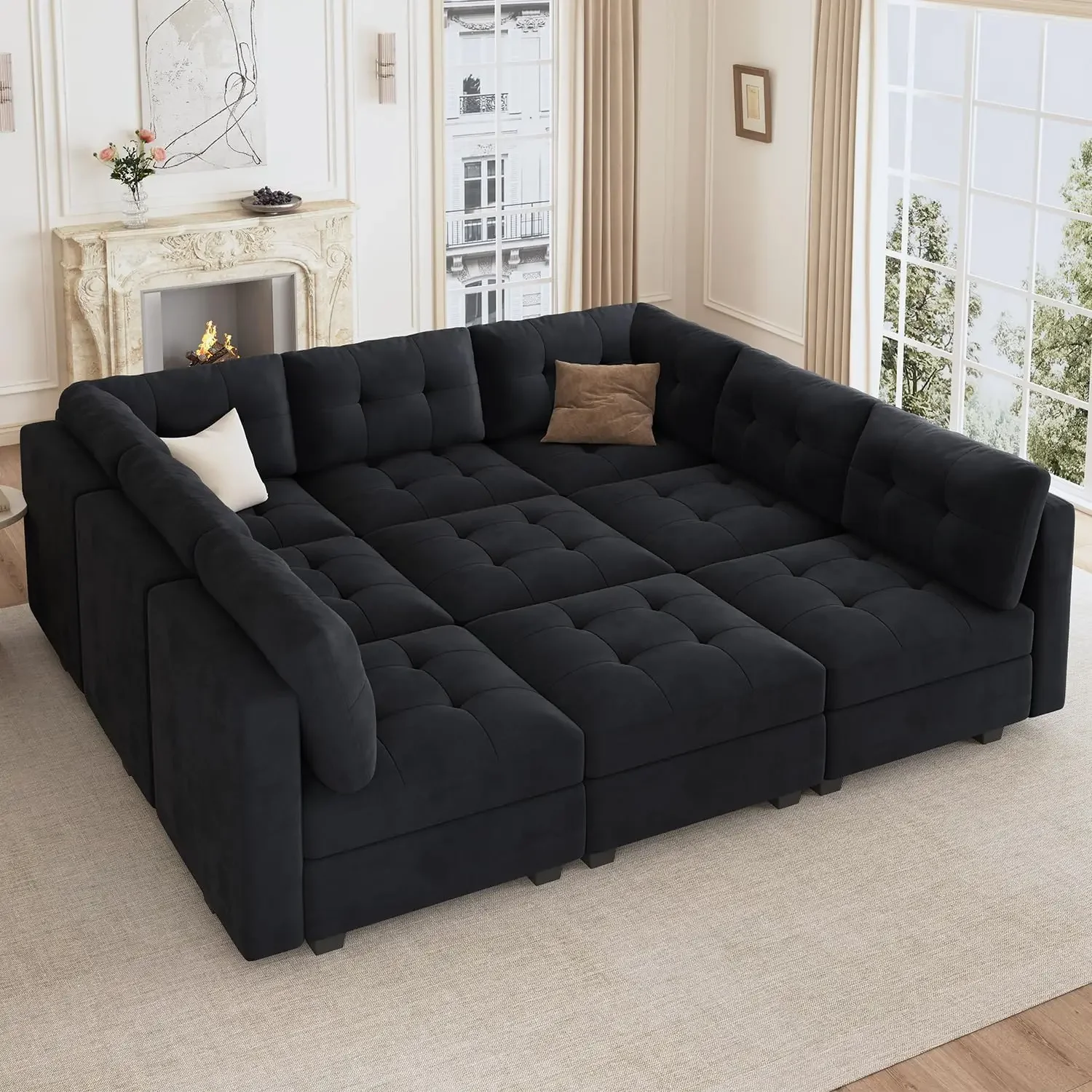 Modular Sectional Sleeper Sofa with Storage, Velvet Modular Sofa Couch Oversized