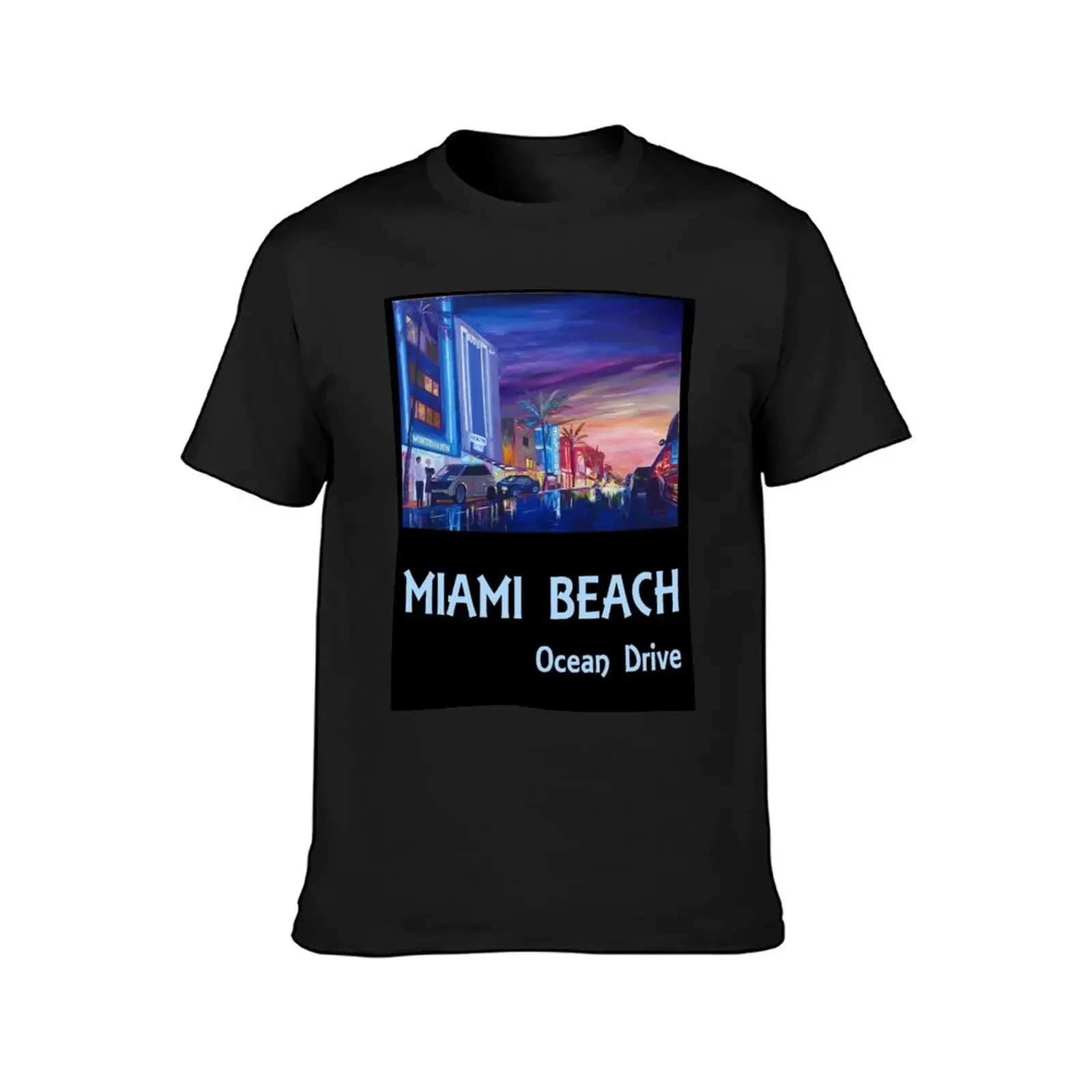 Miami Beach Ocean Drive Retro Poster T-Shirt custom t shirt anime clothes oversizeds Short sleeve tee sweat shirts, men