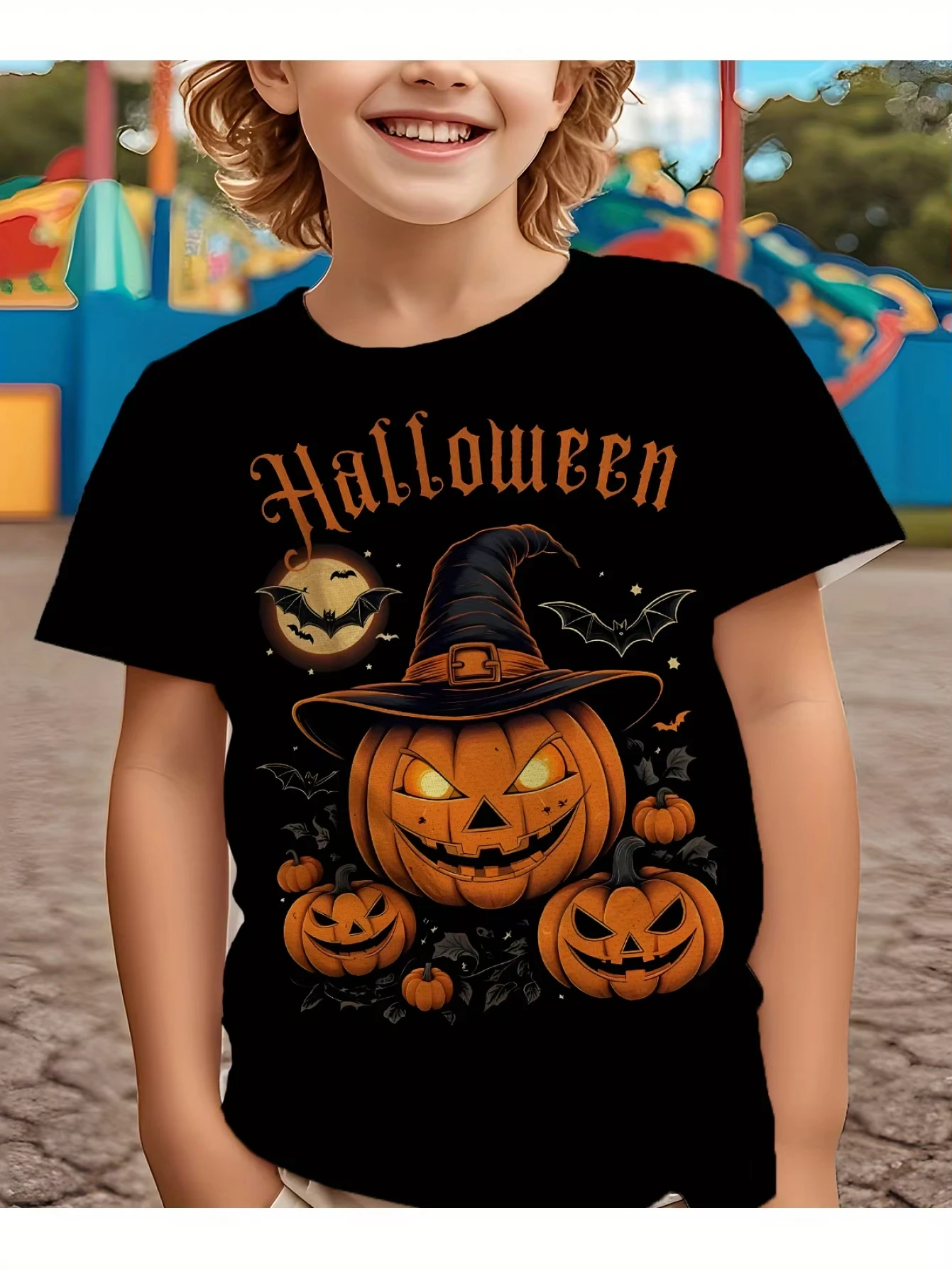 26-27 Children's Clothing Halloween Pumpkin Monster Graphic T-Shirt Boys Casual Short Sleeve Tee Halloween Gift for Kids Clothes