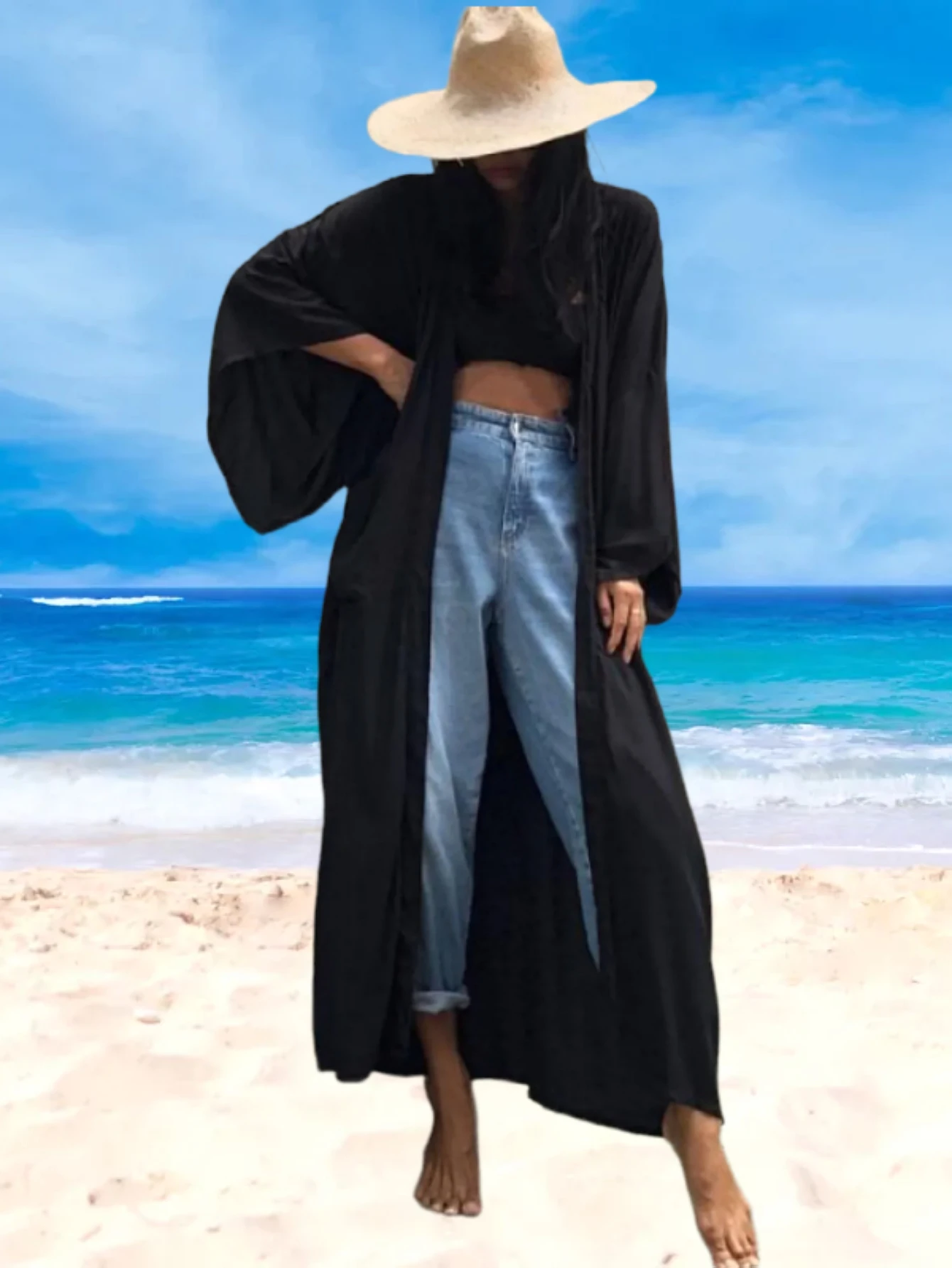 

Женские кимоно в стиле бохо, пляжные накидки, свободные пляжные блузки, кимоно с открытым передом, кардиган-кимоно, кимоно оверсайз