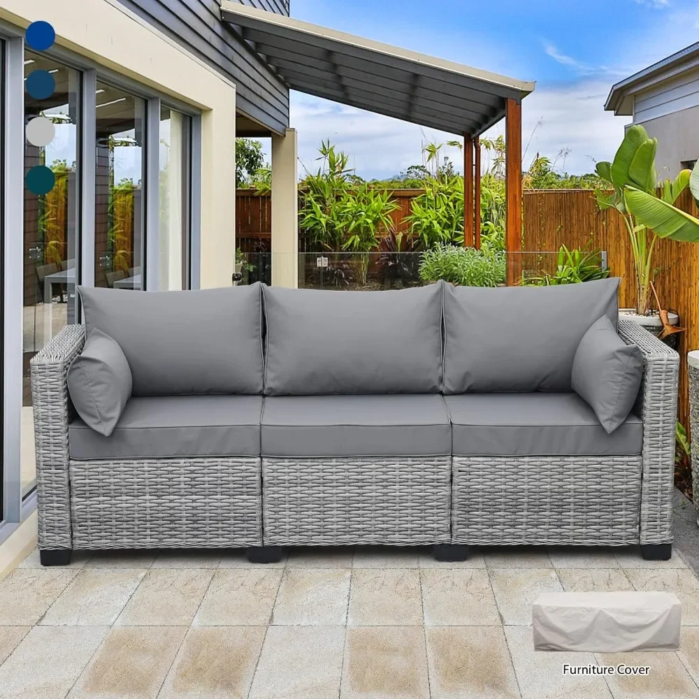 

Outdoor Furniture Outdoor Couch Grey Wicker Patio Furniture 3-seat Sofa Deep Seat Hight Backrest with Waterproof Cover