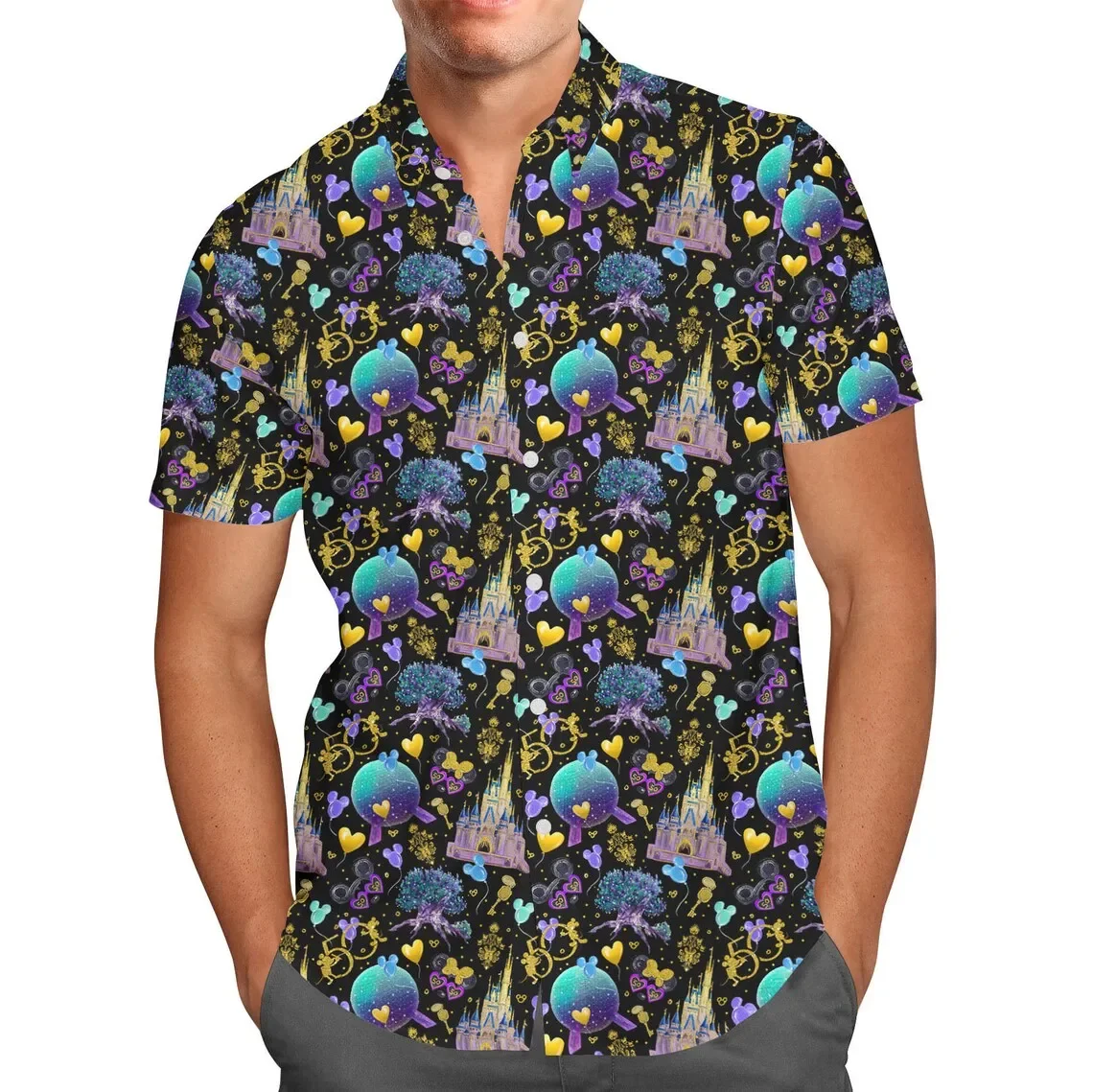 Disney Safari Mickey Ears Hawaiian Shirt Animal Kingdom Inspired Men\'s Button Down Short-sleeved Shirt in Casual Beach Shirt