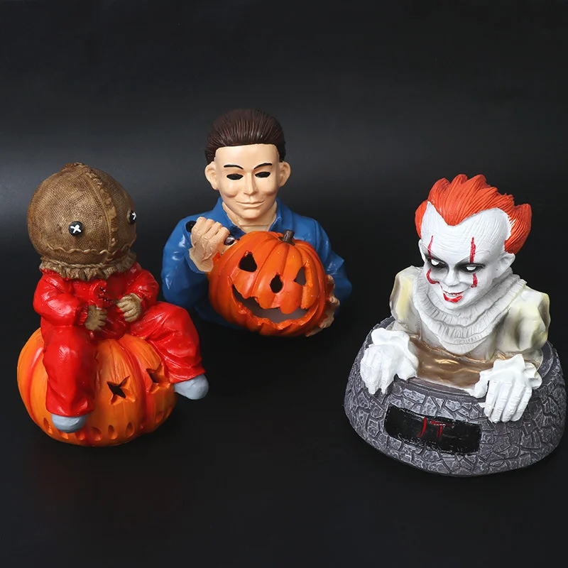 New Halloween Horror Movie Statue Decoration Resin Pumpkin Luminescent Resin Crafts Home Furnishings