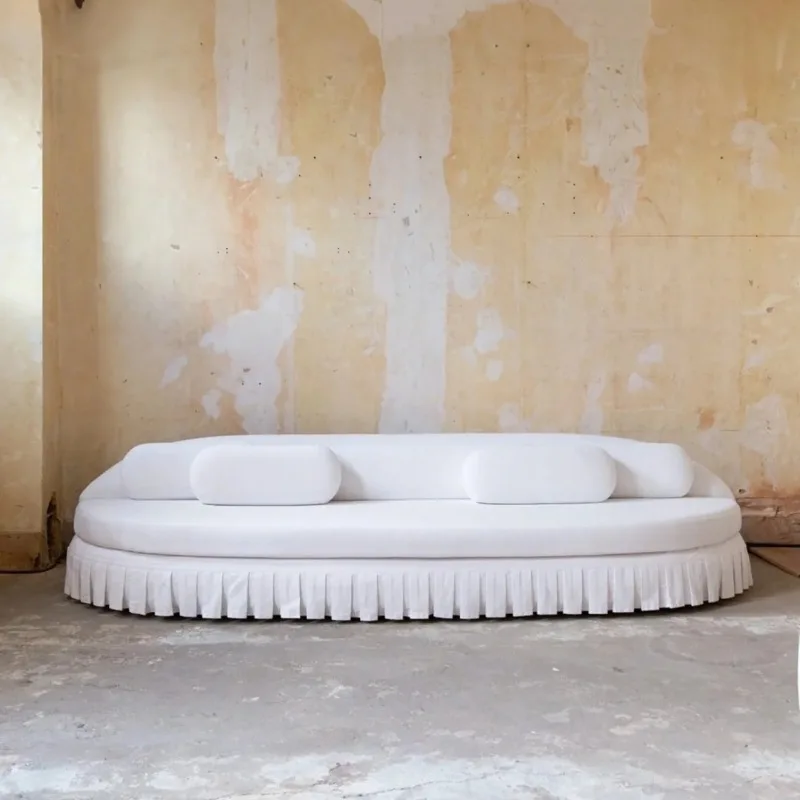 Light French elegant white cotton-linen sofa skirt style, wabi-sabi style living room sofa for removal and washing