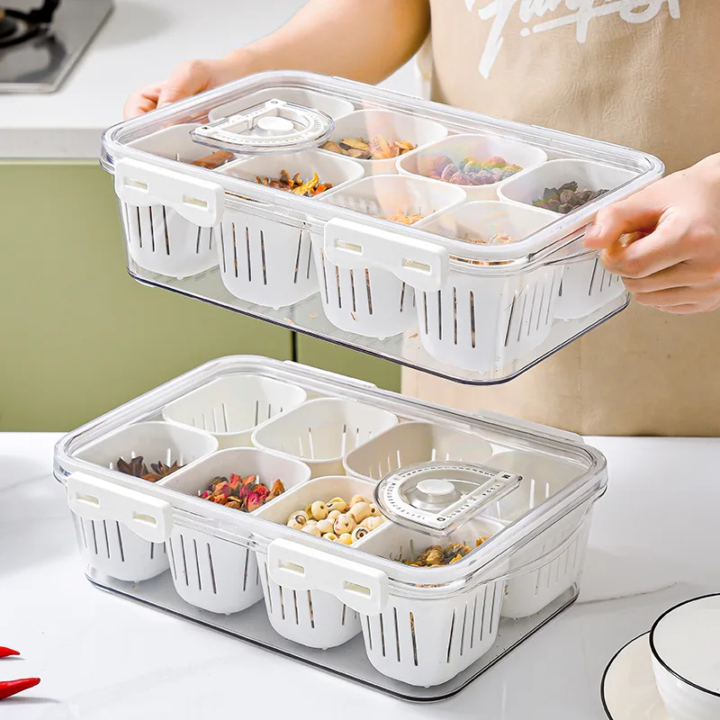 

8 cell storage box sealed packaging seasoning dried fruit compartment box seasoning tank storage box for kitchen use