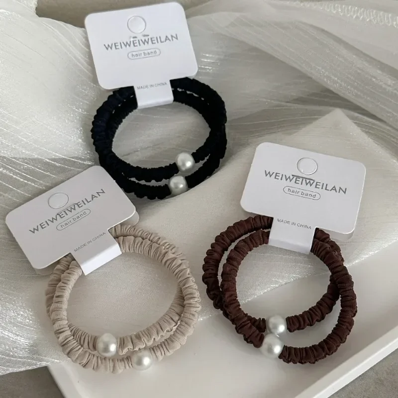 2PC minimalistische en veelzijdige goede parel hoge elasticiteit haarbanden voor vrouwen meisjes paardenstaart houder haarringen touw accessoires