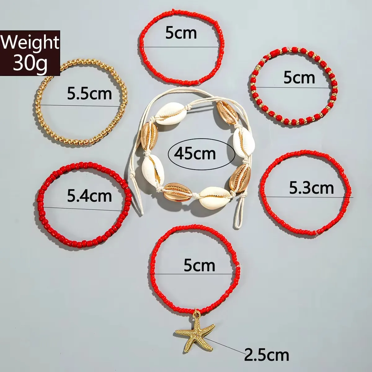 Tocona Bohemia Shell Starfish Bracelet Set for Women Sand Beach Measle Multilayer Bracelet Jewelry Party 7pcs/set 25134