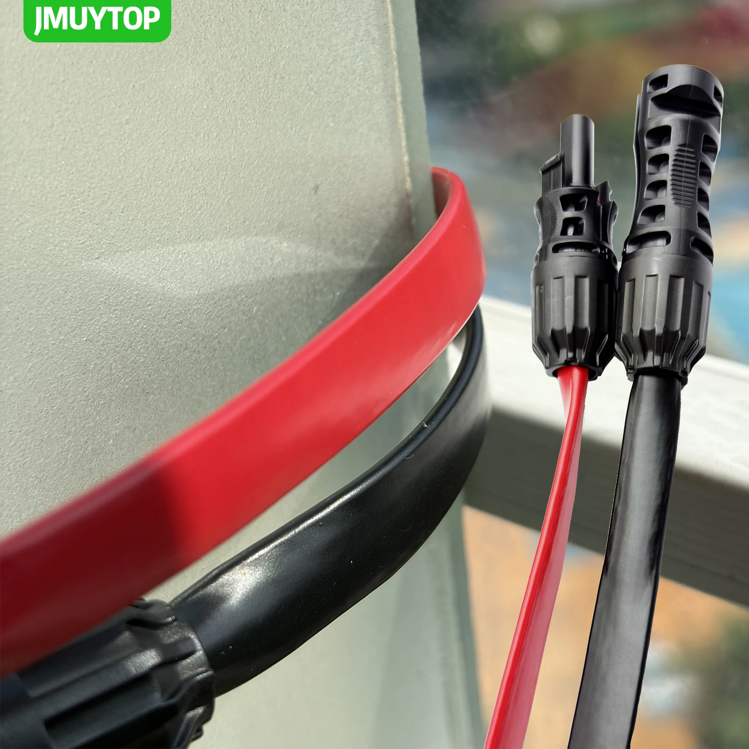 JMUYTOP Extra Long MC-4 Flat Extension Cable 10AWG 1500V Waterproof 6mm2 for RV Balcony Window Solar System Solar Panel