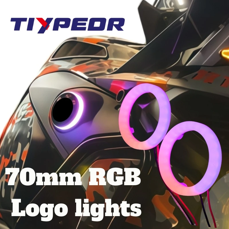 TIYPEOR 70mm RGB LED Light Circle with Cover for BMW & GS1250 Logo Angel Eyes LED Backlight Custom Motorcycle Logo Lighting