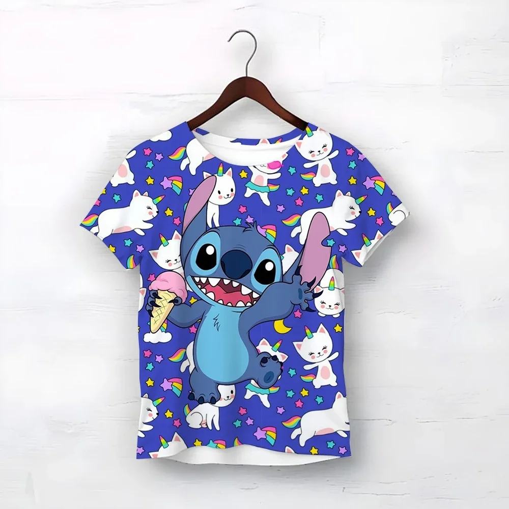 

3-4Y Girls Disney Stitch T Shirts Summer Cute Cartoon Short Sleeve Children's Casual Clothing Quick Dry Tees T-shirt Kids' Top