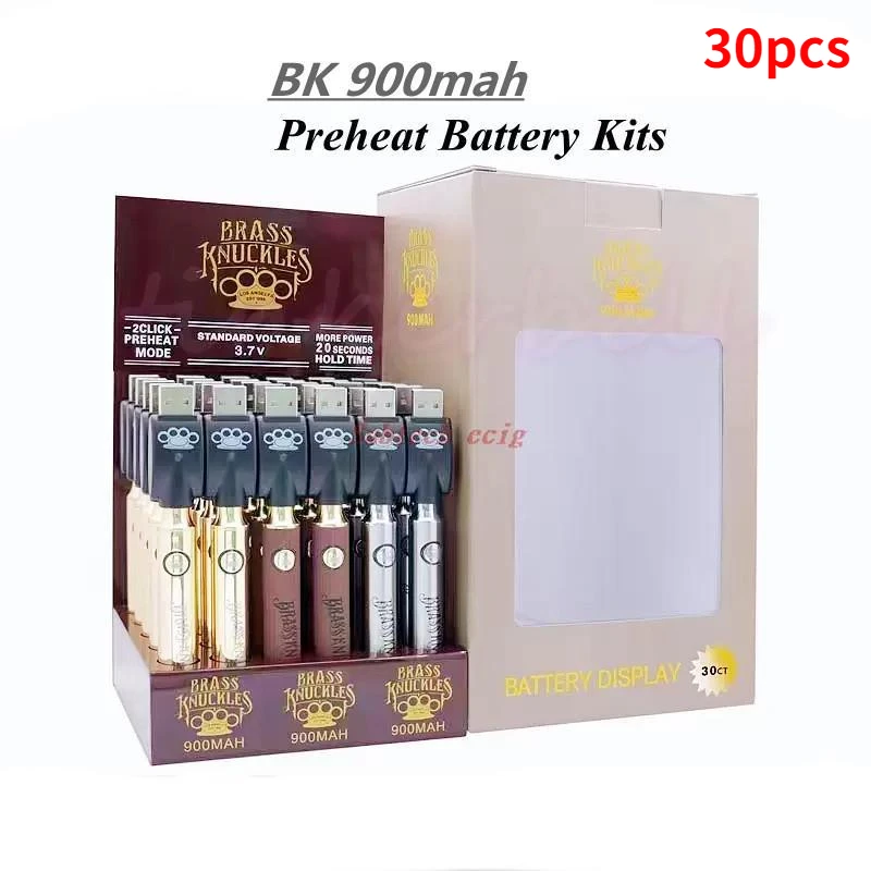 30pcs /Box BK 900Mah Preheat Battery Kit Display Blister Kits Adjusted Voltage Batteries USB Chargers Fit 510 Thread Cartridges