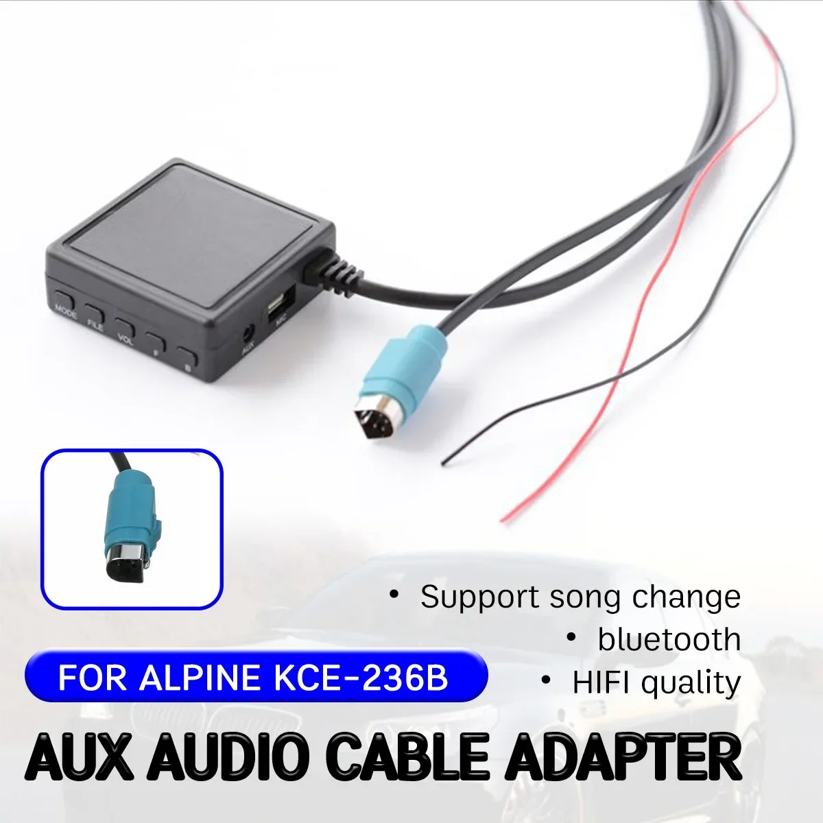 bluetooth Aux Receiver Cable For Alpine CD Host KCE-236B 9870/9872 with USB,microphone Hands-free Aux Adapter