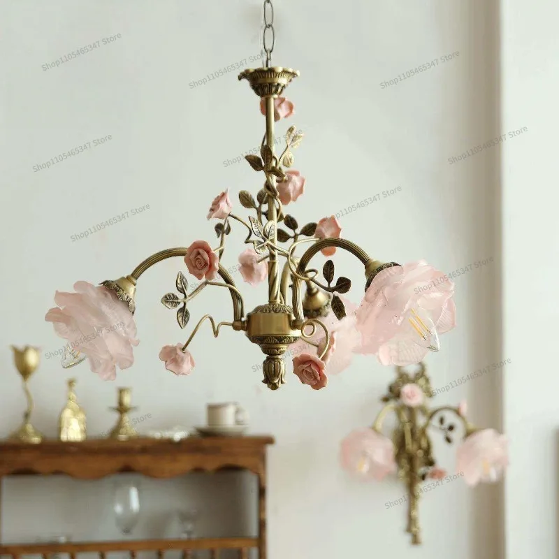 For Full Copper Chandelier Living Room Bedroom Rose Flower Romantic Pastoral Dining Room Eye Chandelier