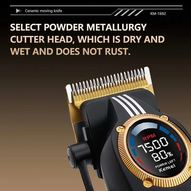 Kemei 1692 Barber Electric Hair Clippers Professional Cordless Hair Trimmer Men DIY Hair Cutting Machine 9000RPM Magnetic Motor