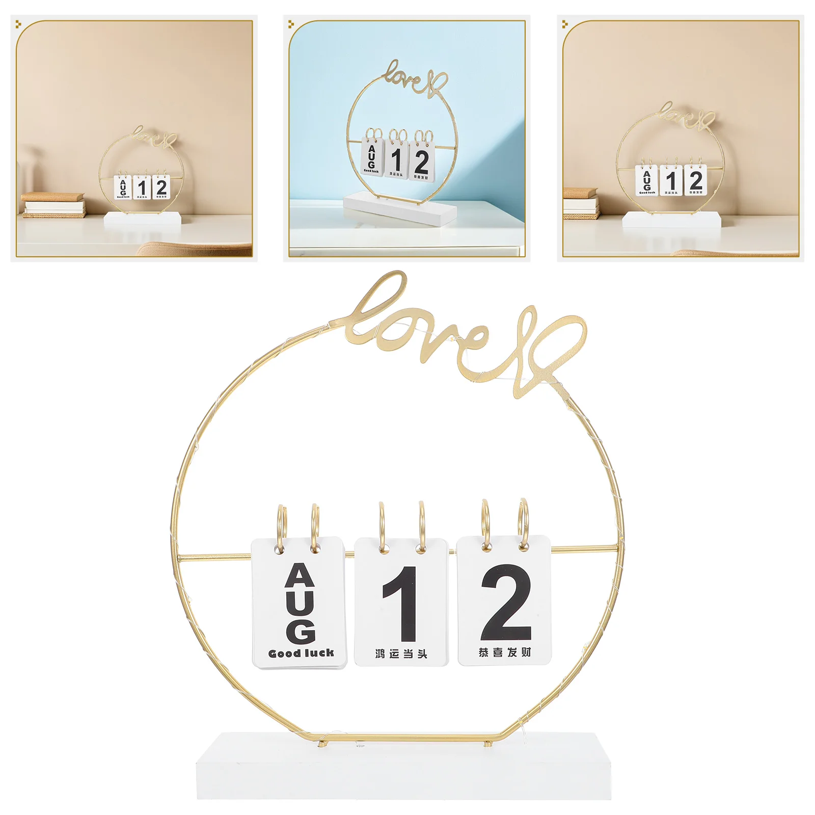 

Wooden Perpetual Calendar Desk Flip Home Furnishings Vintage Wood Block Ornament Rotatable Calendars Student Planner Built