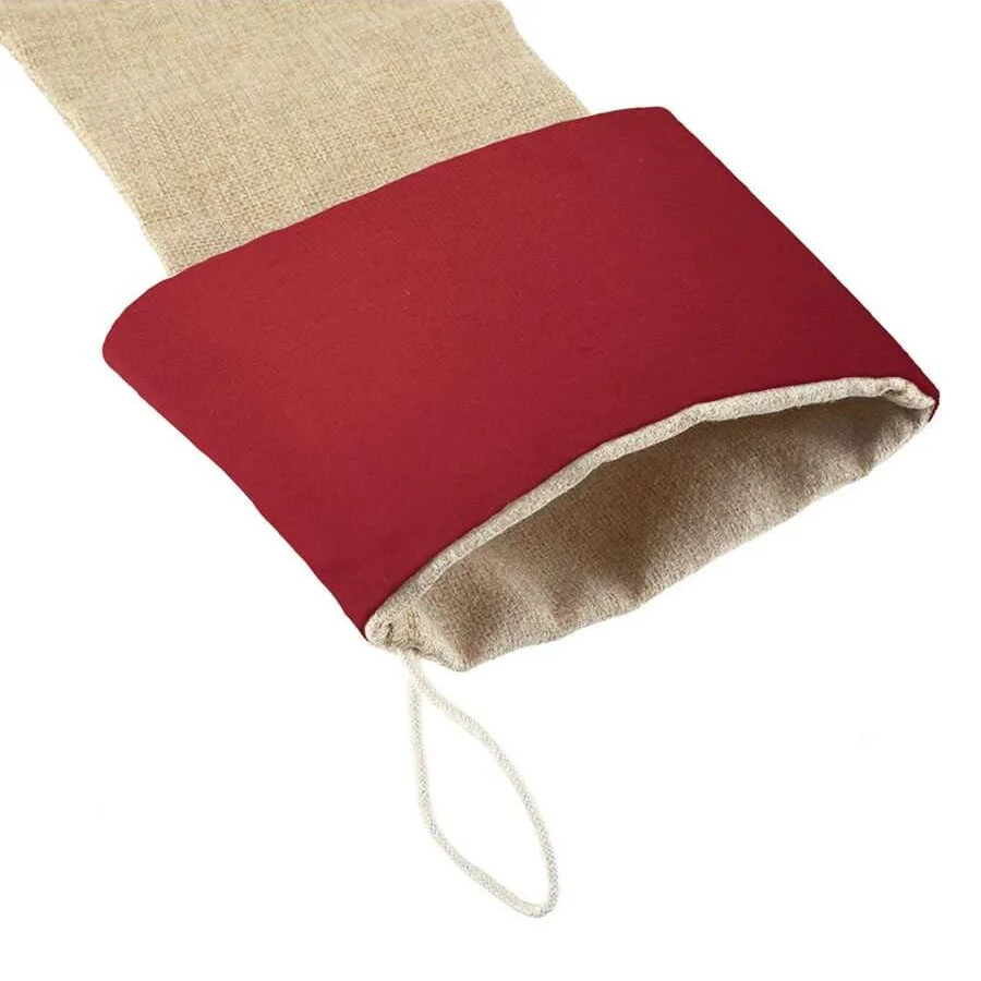 1 PC Burlap Christmas Stockings Large Plain DIY Xmas Holiday Fireplace Hanging Decoration Gifts for Family Kids Red