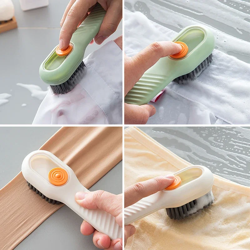 Multifunctional Shoe Brush with Soap Dispenser Soft Bristles Cleaning Brush Household Laundry Brush with Non-slip Handle