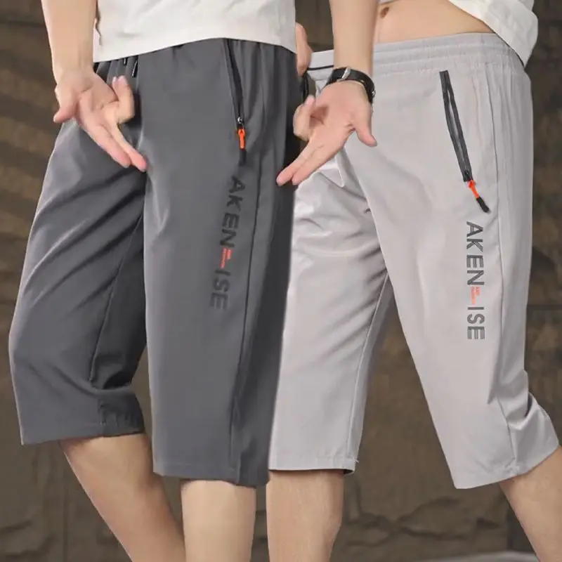 

Casual Loose Ice Silk Qui Dry Men's orts Summer Thin Six-Seven Parts Straight Leg Breathable Faion Urban Sle Spor