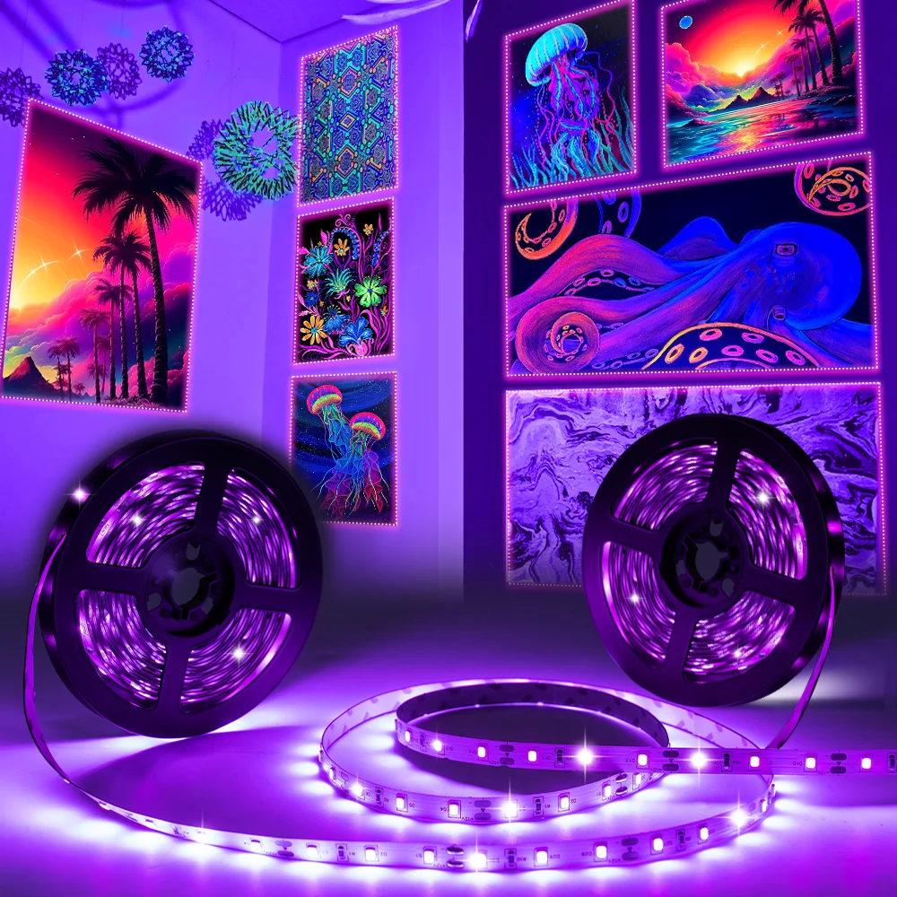 

2-10M USB LED Light Strip, LED Black Light 385-400nm UV Light, Cuttable for Christmas Fluorescent Party Neon Room Decor Tapestry