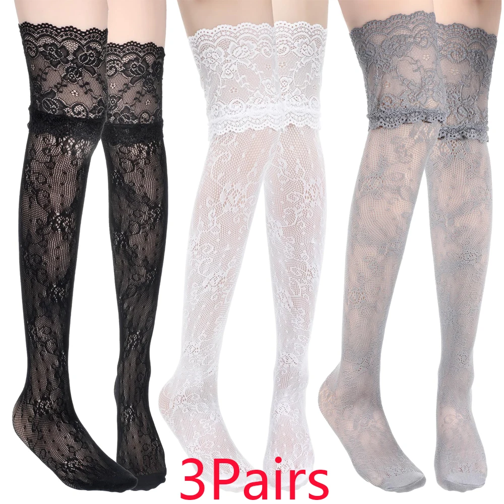 

Женские сексуальные чулки Y2K с кружевной отделкой и цветочным узором, ретро-сетчатые дышащие высокие носки выше колена в стиле JK