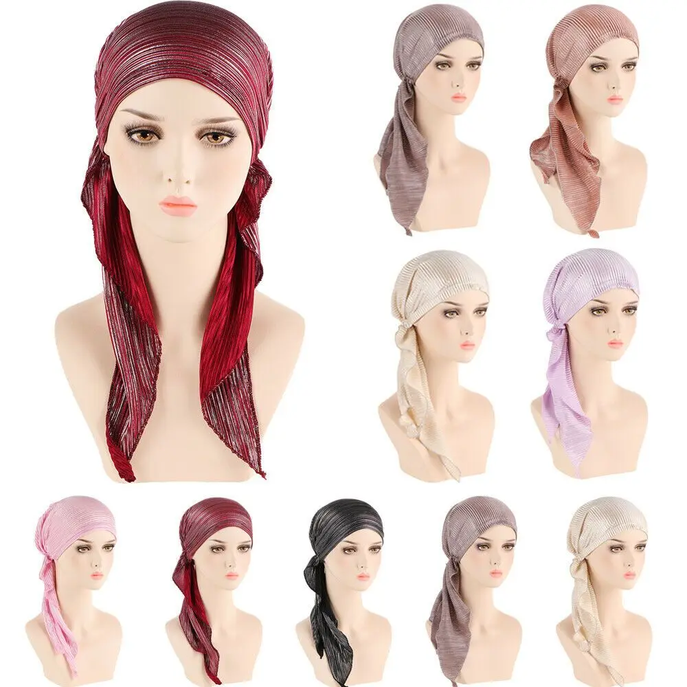 Hair Loss Women Headwrap Headwear Headscarf Beanie Cap Muslim Hijab Pre-Tied Bonnet Cancer Chemo Cap