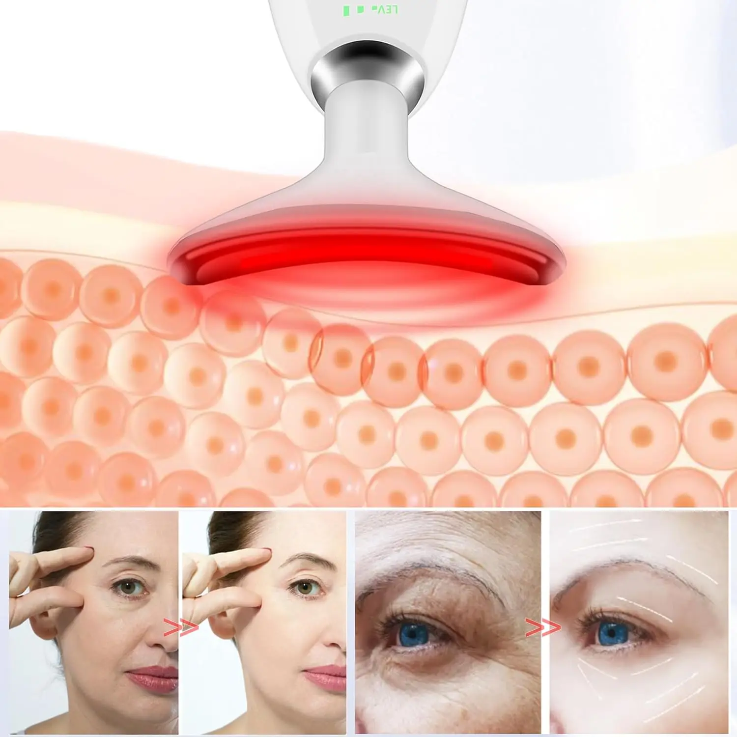 เครื่องนวดหน้า 7 สี พร้อมไฟ LED บำบัดผิวหน้าและลำคอ อุปกรณ์ดูแลผิวพกพา เครื่องนวดหน้าแบบใช้แสงสีแดง