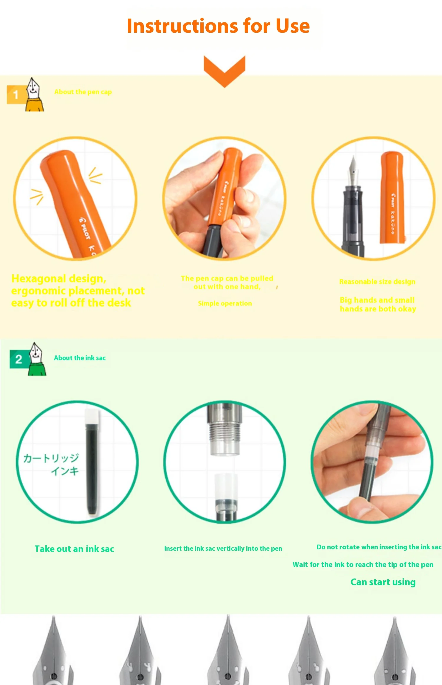 PILOT Kakuno Füllfederhalter, mehrfarbig, Dreamy/Smile Family-Serie, 0,4–0,7 mm Feder, Schreib-Kalligraphie-Stift, perfektes Geschenk für Studenten – Detail 11