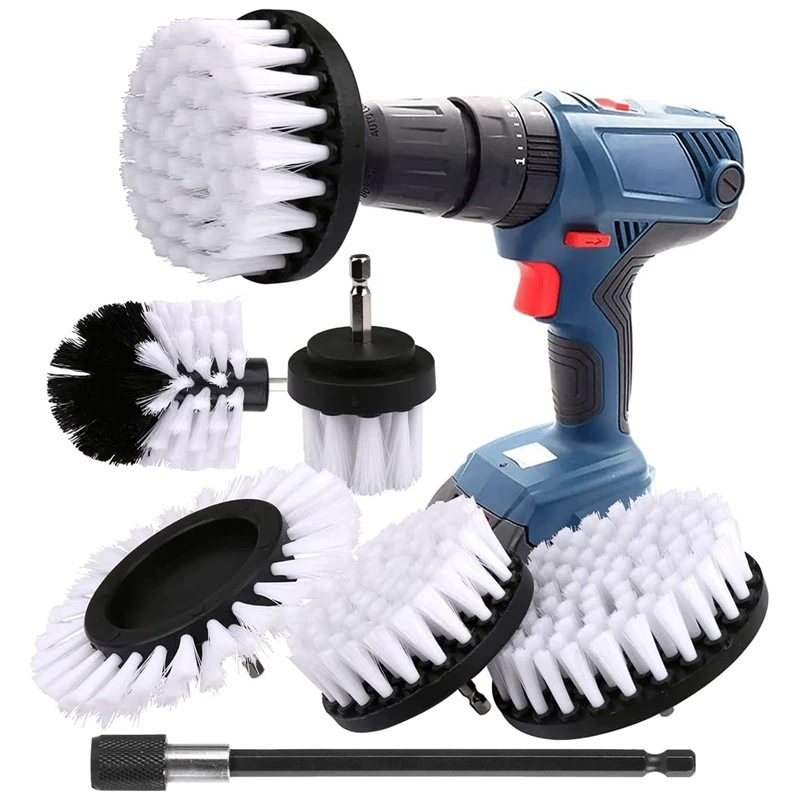 6 Pieces Drill Cleaning Brush, Brush For Drill Car Tile Carpet Bathtub Kitchen Toilet White Electric Rotary Drill Brush