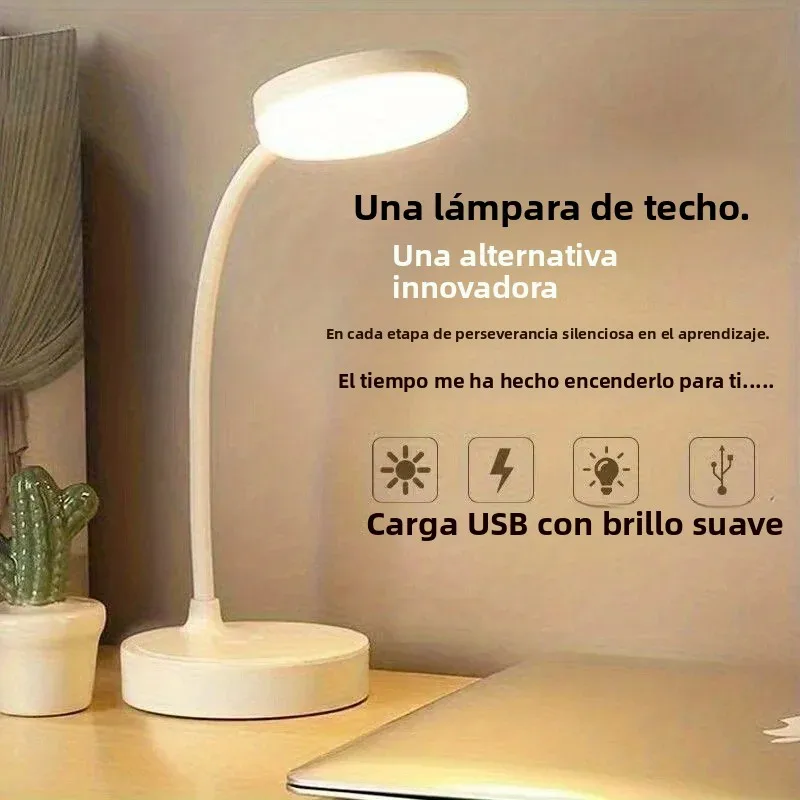 Lámpara de escritorio LED con protección ocular, uso dual recargable y enchufable, modo de brillo ajustable de tres niveles, control táctil para dormitorio
