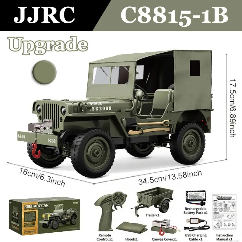 WILLYS JEEP Rc Car JJRC C8815 1/10 4WD RTR Crawler Climbing Scale Military Truck Offroad Vehicle Adult Toy Gift for Kids