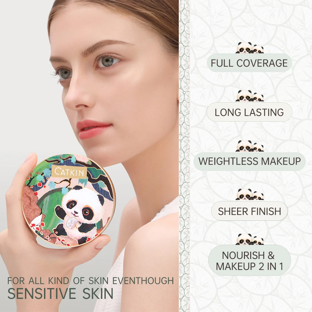 Panda Land Full Coverage Cushion Fondation, Breathable Hydrating Nourishing Poreless Face Makeup Save for Sensitive Skin