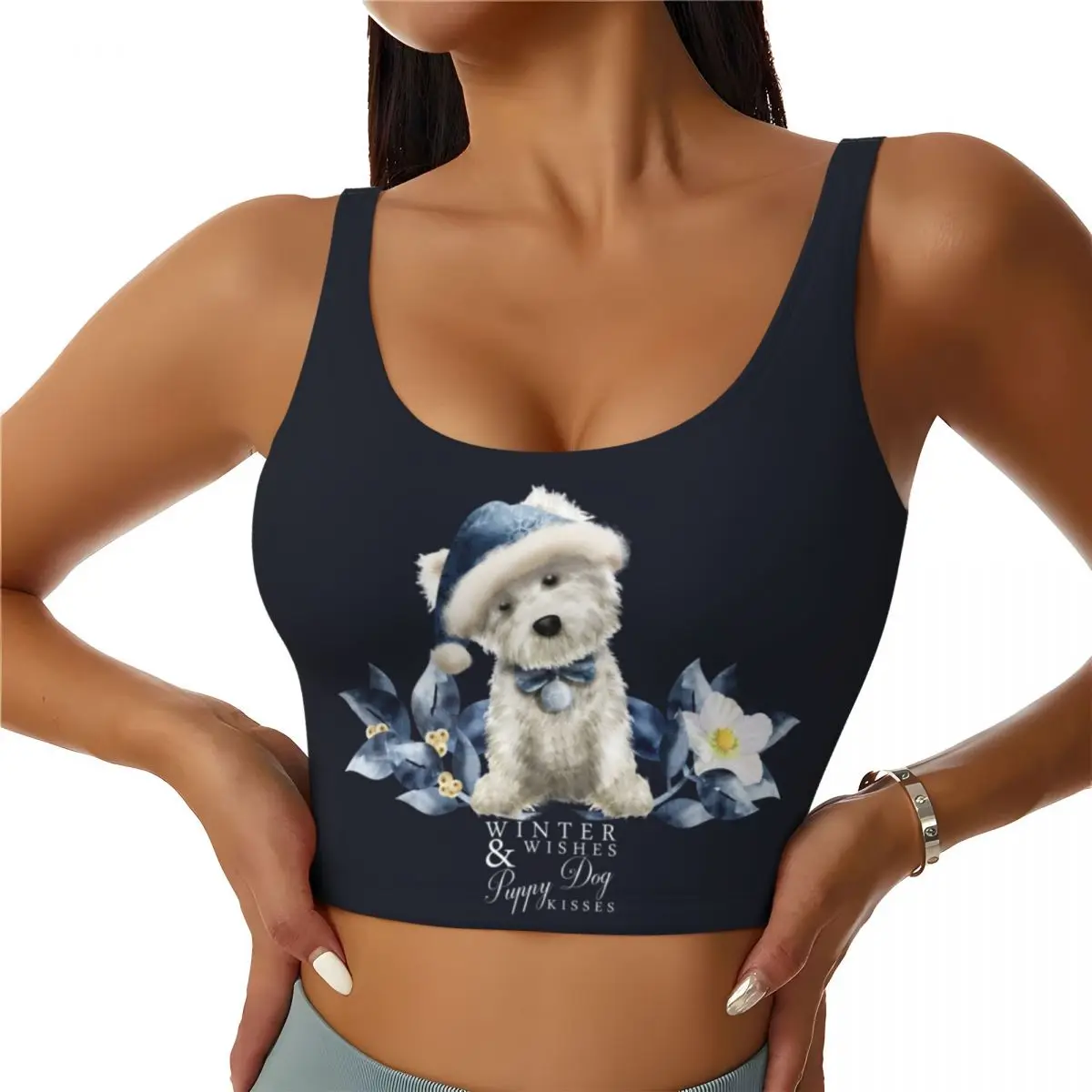 Custom Cute West Highland White Terrier Dog High Impact Sports Bras Women's Westie Puppy Seamless Workout Running Crop Tank Tops