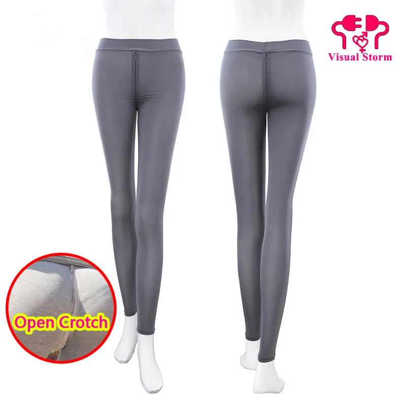 Woman Sexy Open Crotch Leggings Invisible Hidden Zippers Butt Expose Hollow Out Bottom Back Hot Pants Crotchless Sport Panties