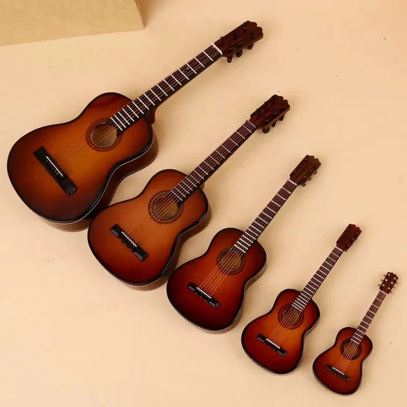 Mini Classical Wooden Guitar Model Miniature Guitar Musical Instrument Decoration Gift Bedroom Living Room