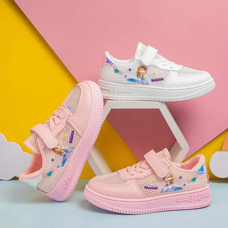 

Kids'Casual Shoes ​Sneakers Mesh Cartoon Elsa Spring Shoes For Girls Breathable Anti-slip Thick Bottom White Pink Size 26-37