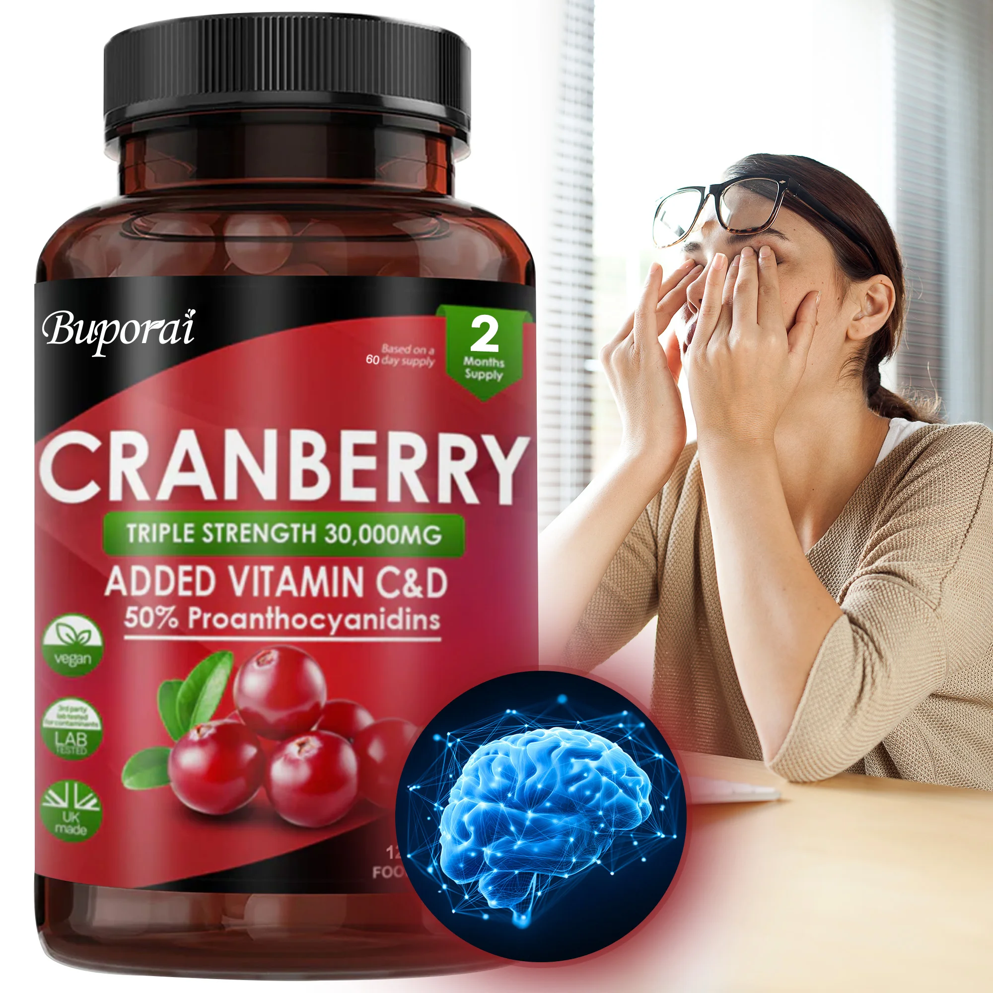 

Cranberry Supplement - Urinary Tract Health and Kidney Care, Reduce Urinary Tract Infections, Enhance Immunity