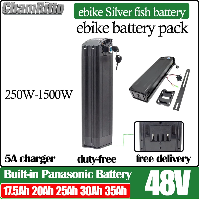 Ebike Elektrische fiets Silver Fish Battery 20ah 25ah 30ah 35ah Electric bike batterij 350w 500w 750w 1000w 1500w 48V motor