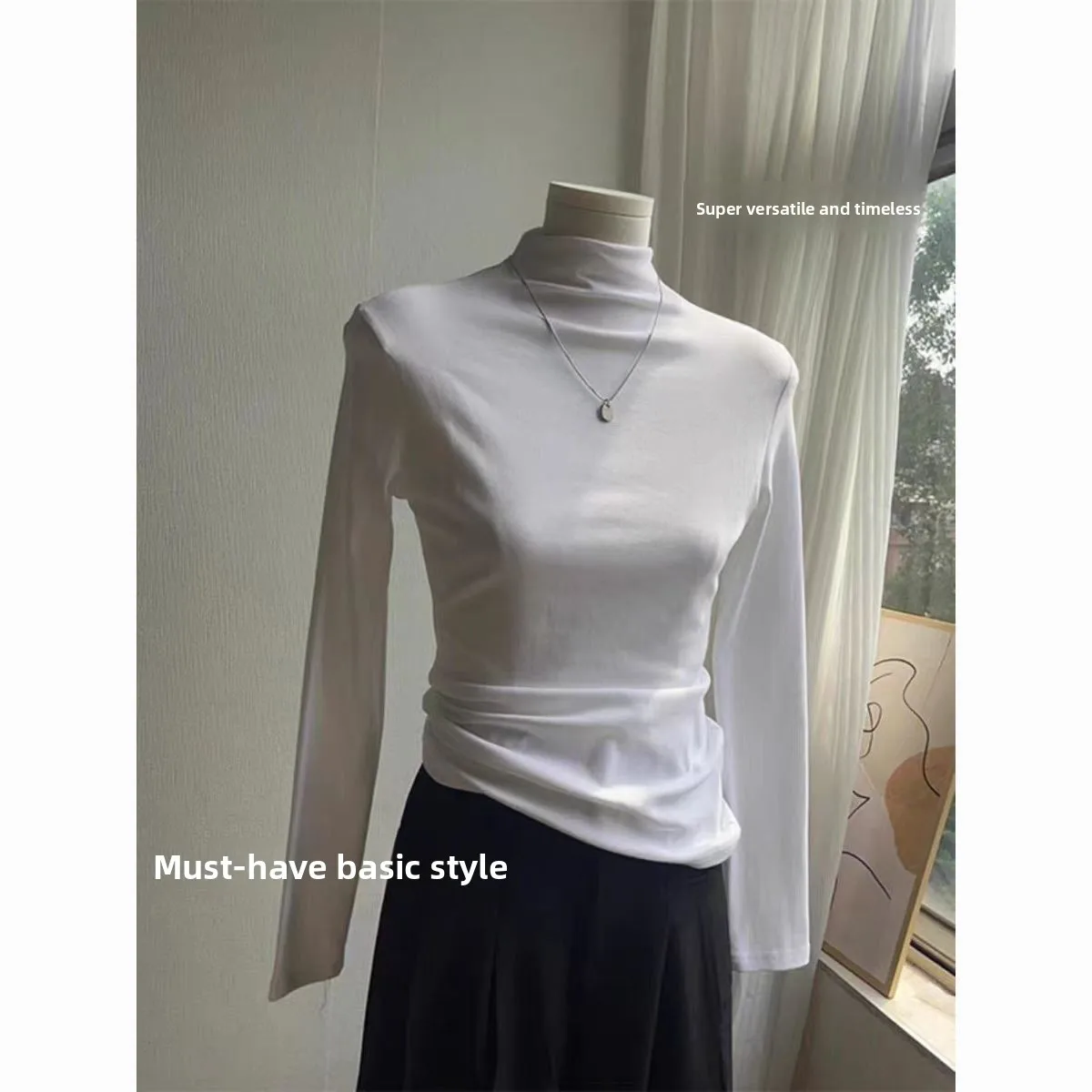 Warm Fleece Lined Brushed Half High Collar Long Sleeve Base Shirt Women's New Autumn Winter Fashion Inner Wear Top Ins Style