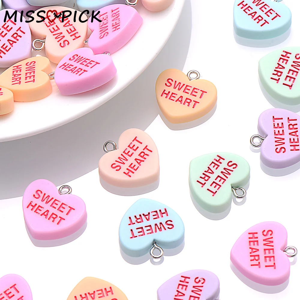 10Pcs 19mm SWEET HEART Charms BE MINE HUG ME Resin Charms For Jewelry Making Necklace Bracelets Earrings Accessories Wholesale