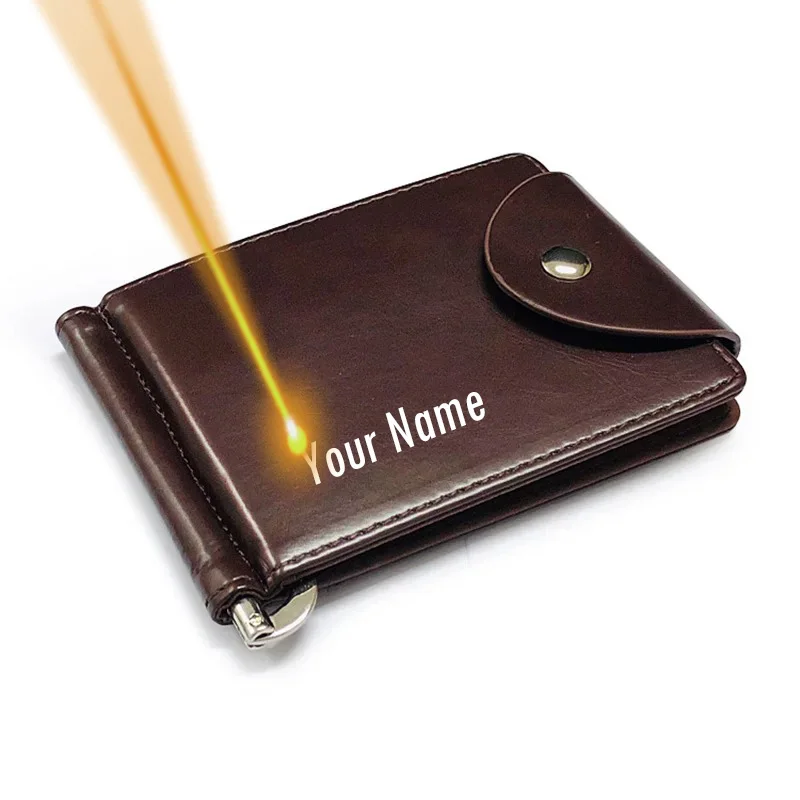 

Personalized Custom Name Fashion Short Men's Leather Money Clip Wallet With Metal Clamp Mini Purse Male Credit Card Cash Holder