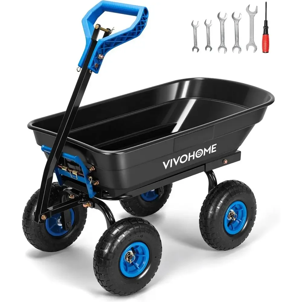 660lbs Capacity Garden Cart with 2-in-1 Handle, Attachable to ATV/Tractor, 10 All-Terrain Wheels, Quick Release Utility Trailer