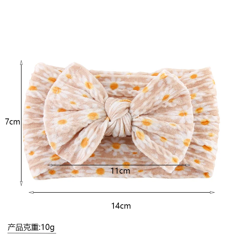 Print Nylon Baby Girl Headband Bow Topknot Daisy Flower High Elastic Hairbands DIY Kids Accessories Fashion Infant Headwraps