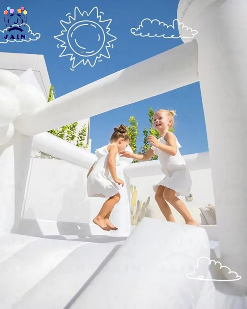 White Bounce House with Slide - Inflatable White Bounce House, Bouncy Castle for Kids 3-12,Birthday Wedding Children's  Day Gift