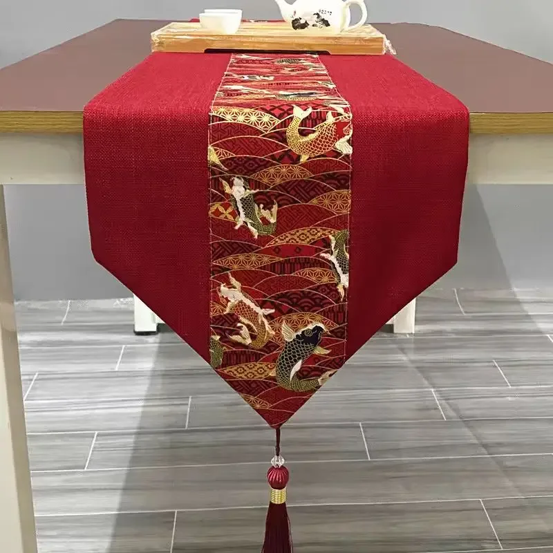 Chinese Red TasselsTable Flag Wedding Festive Long Tea Table Tablemat Dining Table TV Cabinet Chinese Printing Table Runner
