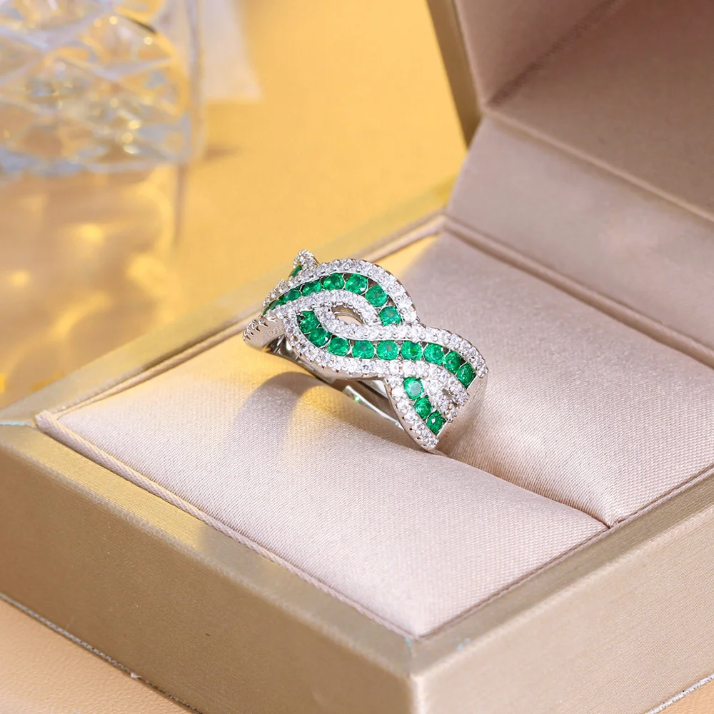 

ThreeGraces Elegant Green Cubic Zirconia Twisted Line Engagement Party Ring for Women New Fashion Adjustable Size Jewelry R247