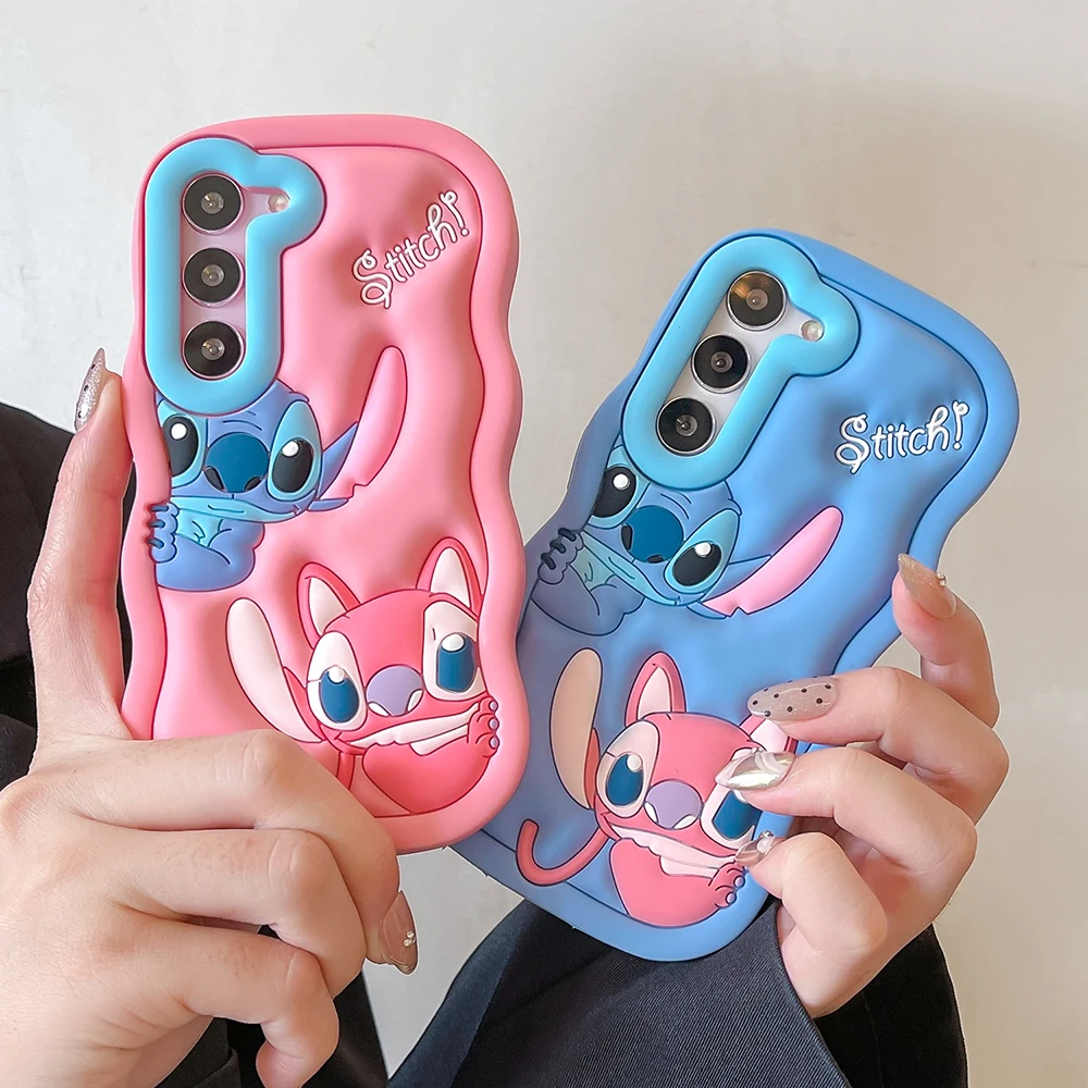 For Samsung Galaxy S24 Ultra S23 Plus S22 S21 S20 FE A15 A53 A14 A54 A31 A51 Pink Stitch Cartoon Silicon Wave Soft Phone Case