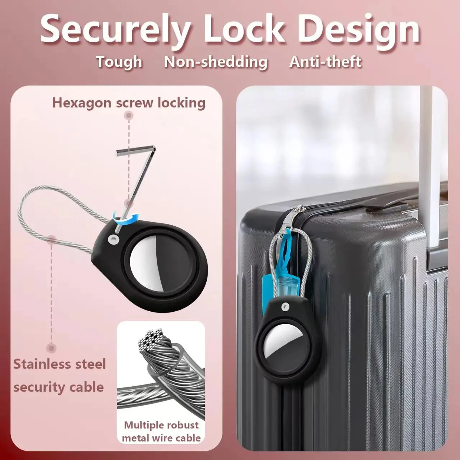 Waterproof AirTag Secure Holder Keychain Anti-Scratch Air Tag Lock Case with Wire Cable for Apple Pets Keys Item Finder Tracker