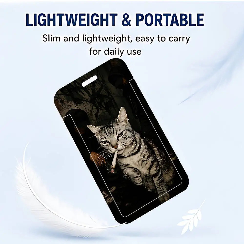 Cool Cat Smoking ID Card Holder Cute PVC Badge Holder Cartoon Card Cover Student ID Bus Card Case With Clear Window