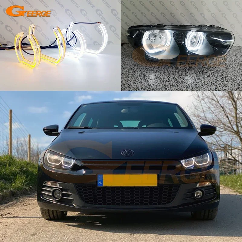 For Volkswagen VW Scirocco III MK3 Ultra Bright Switchback Day Light Turn Signal DTM U Style LED Angel Eyes Kit Halo Rings