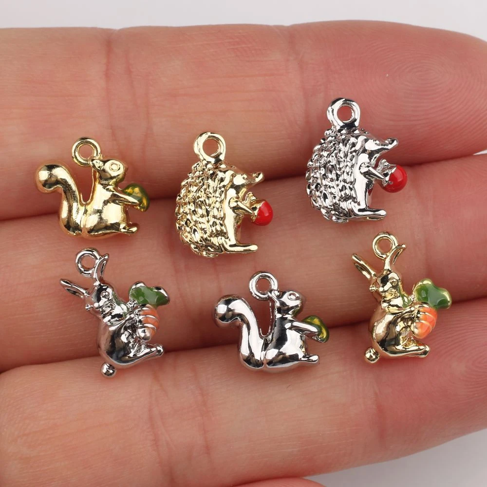 10pcs Cute Rabbit Hedgehog Squirrel Charms Animal Pendant Handmade DIY Earrings Necklace For Jewelry Making Accessories Fashion
